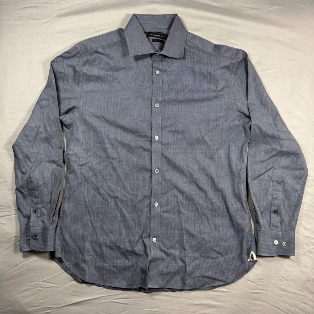 John Varvatos USA Slim Fit Dress Shirt Men's 15.5 32/33 Blue Gingham Long Sleeve